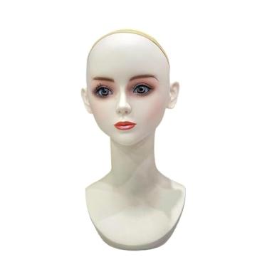 Imagem de oshhni Cabeça de manequim feminina em PVC, busto, manequim realista com orelhas, parte superior do corpo, peruca, suporte de exibição, para cachecóis,