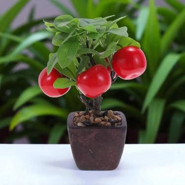 Imagem de Generic 1 peça de plantas artificiais frutas artificiais com vaso de polpa de plástico vermelho 8 x 8 x 23 cm