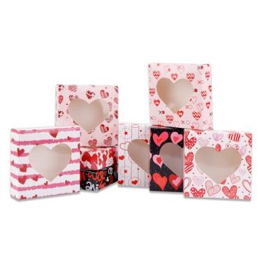 Imagem de 8 caixas de presente de Dia dos Namorados, caixas de padaria dos namorados com janela de coração transparente e adesivos fofos, 8 caixas de petiscos para embalagem de biscoitos, cupcake, suprimentos