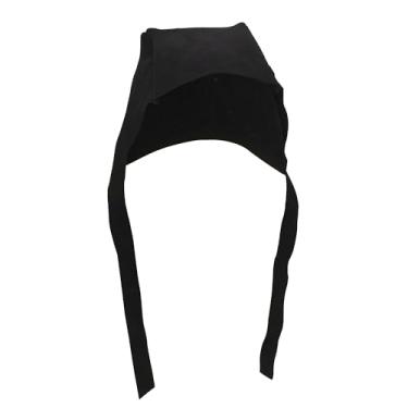 Imagem de House of Warfare Boné de camponês de couro genuíno feito à mão – capuz medieval | Acessório de fantasia renascentista, LARP e viking para reconstituição (preto)