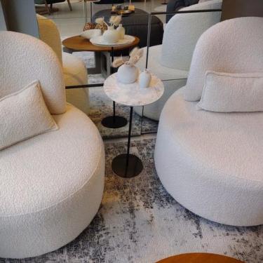 Imagem de Mesa Lateral Norina - Baixa, Tampo 30 Cm Redondo Marmorizado Imerso e 