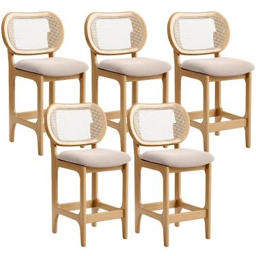 Imagem de Kit 5 Banquetas Baixa Bar Cozinha Sala de Jantar Betta L02 Mel Tela Suede Bege - Lyam Decor