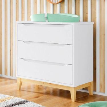 Imagem de Cômoda Infantil Compacta 3 Gavetas Divicar Retrô Amor Perfeito Branca 