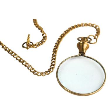 Imagem de collectiblesBuy Colar vintage com lupa e pingente de acabamento de latão com corrente de auxílio de leitura funcional para mulheres e homens