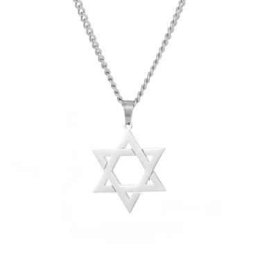 Imagem de Colar masculino com pingente hexagonal de aço inoxidável, elos cubanos, corrente de prata, joias simples, presentes, one size, Metal, Sem Pedra Preciosa