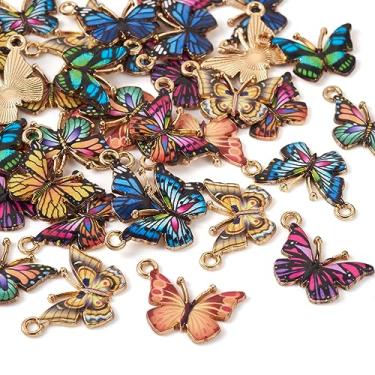 Imagem de Spritewelry Amuletos de borboleta esmaltada para fabricação de joias, liga colorida, borboleta, inseto, esmaltado, berloques, estilo gótico, brincos de mariposas metálicas, pingentes para colar e