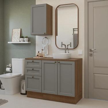 Imagem de Conjunto Gabinete Para Banheiro 110cm 3 Gavetas 3 Portas Vik Madesa 01 Rustic-cinza