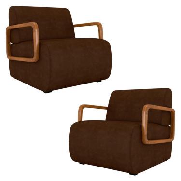 Imagem de Poltrona Decorativa Orgânica Kit 2 Belarus K04 Sintético Marrom Escuro - Mpozenato