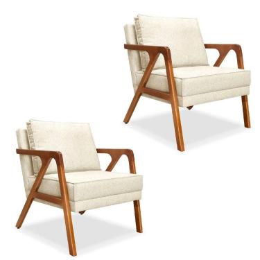Imagem de Kit 02 Poltronas Decorativa Laura Base Madeira Bege Claro