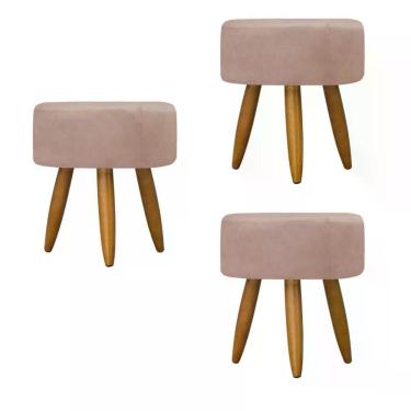 Imagem de Kit 03 Puff Decorativo Redondo - Rosê Rosê