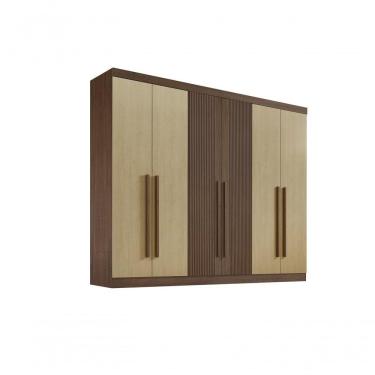 Imagem de Roupeiro 6 Portas Ripado 6 Gavetas Sem Pés Da Vinci Plus - D' Doro Castanho/linho/ripado