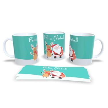 Imagem de Caneca Natalina com Desenhos de Árvore de Natal, Papai Noel e Rena, Porcelana Branca, Decoração Festiva (17)