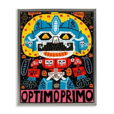 Imagem de Stupell Industries Arte de parede em tela flutuante marrom com colagem de personagens robóticos icônicos, design de Jorge R. Gutierrez, 80 x 63 cm