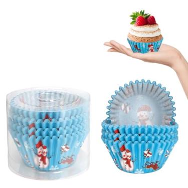 Imagem de Kiopdse Forros de cupcake de Natal, suprimentos de panificação, decorações de bolo, mini formas de muffin de doces para bolos de Natal, itens essenciais, envoltórios de cupcake, 100 unidades, 5 x 3,5