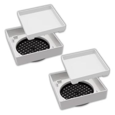 Imagem de Kit 2 Ralo Oculto 10x10 ABS Premium Não Empena, Não Amarela, Ralo Invisível Inteligente para Porcelanato, Grelha Anti-Inseto - Branco (Branco)