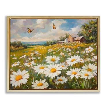 Imagem de Stupell Industries Butterfly Dream Daisy Field Black Framed Floater Canvas Wall Art, design by Petal Prints Design, 17 x 21