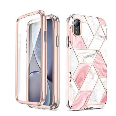 Imagem de Asuwish Capa de telefone para iPhone XR 6.1 com película protetora de tela híbrida luxo bonito mármore à prova de choque corpo inteiro rígido resistente celular fino iPhoneXR iPhone10R i Phonex 10XR