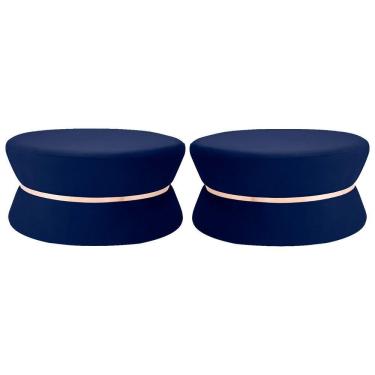 Imagem de Kit 02 Puffs Sala de Estar 95cm Dhaka Veludo Azul Marinho