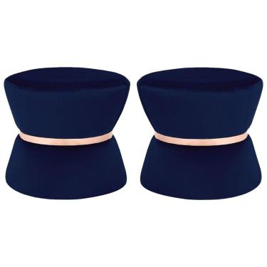 Imagem de Kit 02 Puffs Sala de Estar 45cm Dhaka Veludo Azul Marinho