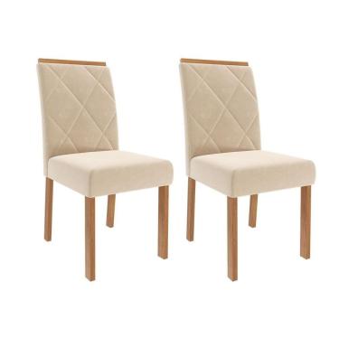 Imagem de Kit 2 Cadeiras De Cozinha Fernanda Wood Madeirado-suede Nude Bege - Cimol