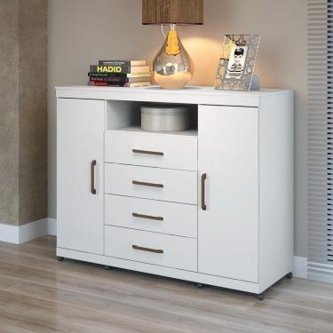 Imagem de Cômoda Com Rodízios 2 Portas 4 Gavetas Master Branco