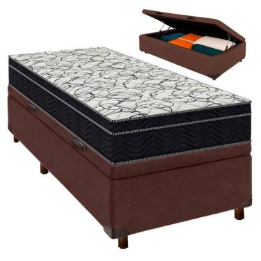 Imagem de Cama Box Bau Cinza + Colchão Solteiro Airtech 150 Ortobom