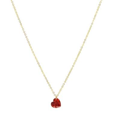Imagem de Colar de coração de prata esterlina 925 para mulheres, pingente de zircão vermelho com revestimento de ouro 14K, joia elegante presente para ocasiões especiais como dia dos namorados e aniversários