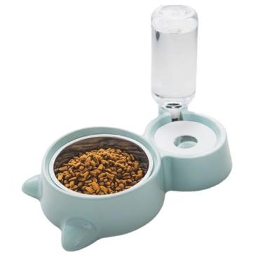 Imagem de VVMEETYOU Conjunto de tigelas para cães, ração e água para filhotes de gatos com dispensador de água e tigela de aço inoxidável destacável para animais de estimação por gravidade e conjunto de
