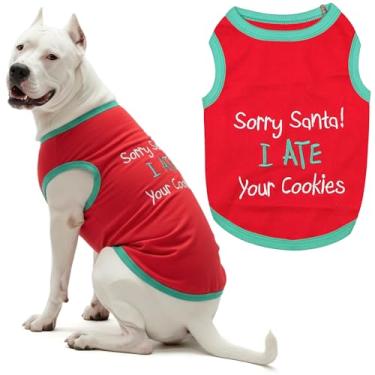 Imagem de Parisian Pet Camiseta para cachorro - Camiseta bordada "Sorry Santa I Ate Your Cookies" - Roupa de Natal para cães de algodão leve - Roupas de Natal sem mangas para cães - Camisetas para cães grandes