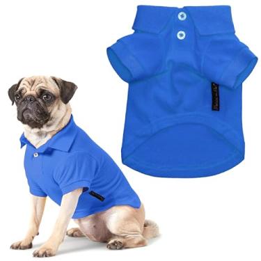 Imagem de Parisian Pet Camisas polo para cães – camisa de algodão respirável – azul sólido, pulôver de verão – gola de botão para cães grandes, 5GG