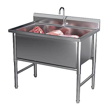 Imagem de TRGCJGH Pia de aço inoxidável, pia de lavanderia independente, pia de bar utilitário para garagem, restaurante, cozinha, lavanderia, ao ar livre, pia de garagem industrial (120 x 70 x 80 cm/47,2 x