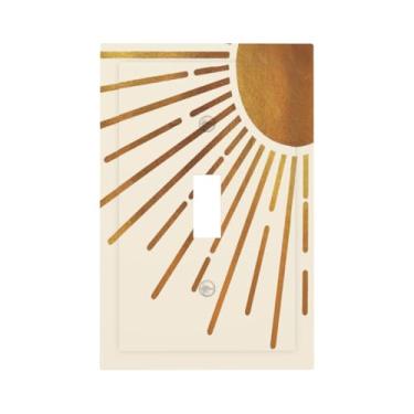 Imagem de Lhdlnn Boho Gold Sun Light Switch Cover Decorativa Meados do Século Abstrato Sunris 1 Gang Single Toggle Placa de Parede Switchpalte Placa Elétrica para Cozinha Quarto Banheiro 12,7 cm x 7,6 cm