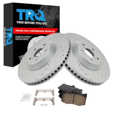 Imagem de TRQ Kit de pastilhas de freio e rotor premium G-Coated Slotted X Drilled Ceramic Compatível com