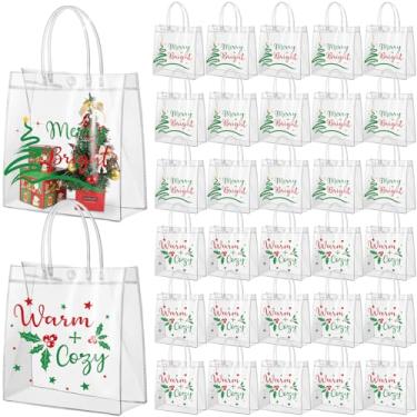 Imagem de Canchiing 30 sacos de presente transparentes de Natal com alças reutilizáveis sacos de guloseimas de doces de Natal 19 x 19 x 8,1 sacos de embrulho de PVC para lembrancinhas de festa de aniversário de