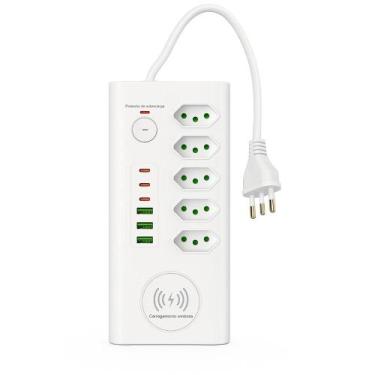 Imagem de Extensão Filtro de Linha 5 Tomadas com Carregador por Indução 3 USB e 
