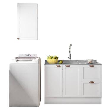 Imagem de Cozinha Modulada Unna 2 Peças Aéreo 41cm E Balcão 120cm Branco Sem Tampo - Poliman Móveis Branco