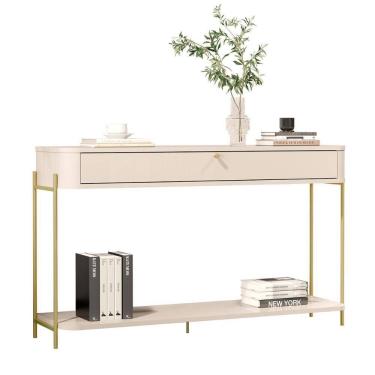 Imagem de Aparador Buffet Sala Tucupí Com 1 Gaveta E Pés De Metal Off White Dourado