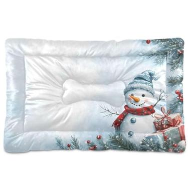 Imagem de SEHANY Cama de Natal com flocos de neve, boneco de neve, para cães, gatos, com fundo antiderrapante, caixa de canil, colchão macio, lavável, para cães pequenos, médios e grandes, gatos, 91 x 61 cm