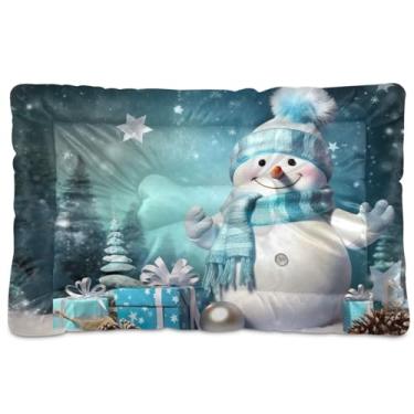 Imagem de Blueangle Cama para cães pequenos com boneco de neve de Natal, ultramacia, confortável, retangular para animais de estimação, 61 x 45 cm (131)