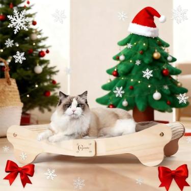 Imagem de Oroonoko Cama arranhadora para gatos para ambientes internos 2 em 1 de sisal e rede com fácil montagem, base de madeira sem ponta, cama grande para gatos e almofada para arranhões (cama raspadora 2 em