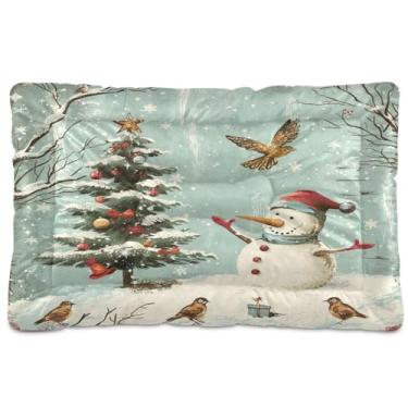Imagem de Blueangle Cama vintage de boneco de neve de Natal ultra macia para cães pequenos, cama retangular confortável para animais de estimação, 61 x 45 cm (776)