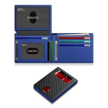 Imagem de Carteira masculina fina de couro com bloqueio de RFID, porta-cartões de crédito, para 14 cartões, carteira fina e minimalista com 2 compartimentos para identidade e compartimento para dinheiro, bolso
