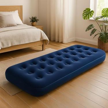 Imagem de Colchão Inflável Solteiro Aveludado para Camping e Viagem Confortável, Impermeável e Fácil de Inflar, Ideal para Acampamentos, Praia, Sítio e Hospedagem Portátil, Durável e Compacto – Azul