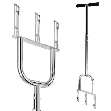 Imagem de UeKeKicg Ferramenta de gramado aerador manual, aeradores manuais de plugue de quintal com 4 plugues semiabertos de aço inoxidável, ferramenta manual de aeração de grama de jardim pré-montada