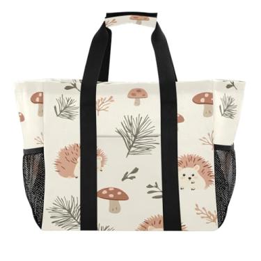 Imagem de Wassud Linda bolsa de compras reutilizável com estampa de ouriço grande bolsa organizadora de lona impermeável para praia, piquenique, lavanderia, viagem