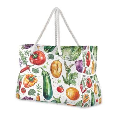 Imagem de Wassud Bolsa de praia feminina grande para vegetais, impermeável, à prova de areia, bolsa de viagem com zíper e bolso para piscina, academia, acampamento