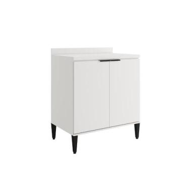 Imagem de Balcão De Cozinha Miami 800mm 2 Portas Com Tampo Carraro Branco - MÓVE