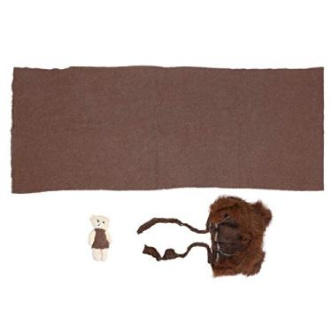 Imagem de CUOFYUNL 3 peças adereços para fotografia de bebê chapéu cobertor envoltório conjunto de brinquedos fantasia roupas para recém-nascidos (Café)