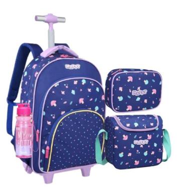 Imagem de Mochila Rodinhas Menina + Lancheira Termica + Estojo Escolar - D Prese