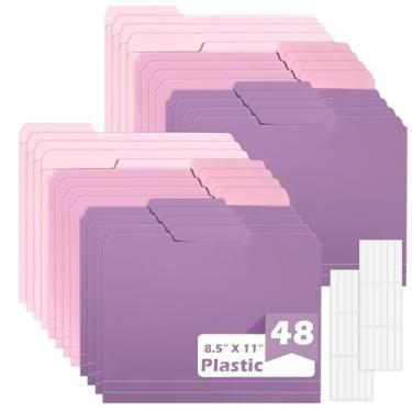 Imagem de Pacote com 24 pastas de arquivo coloridas pastas de arquivo roxas de plástico tamanho carta 1/3 abas cortadas pasta de arquivo etiquetas adesivas Manila pastas de arquivo 20 x 28 para documentos